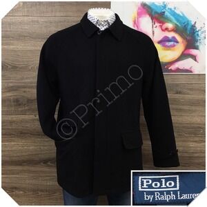 VINTAGE POLO RALPH LAUREN Mens Long Coat Casual Jacket Size L Wool Flannel Lined